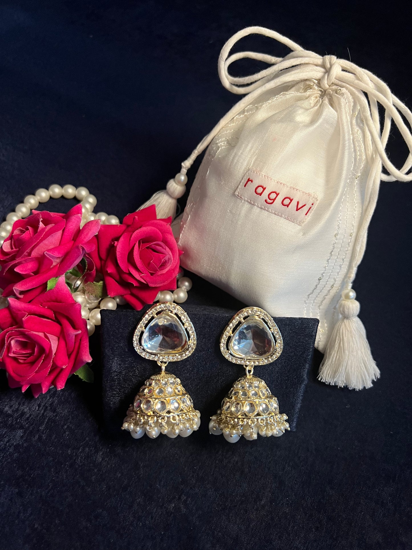 Silver Kundan and Pearl Jhumka Earrings