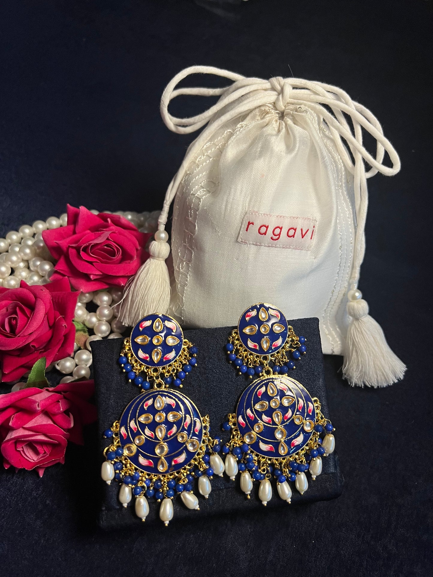 Midnight Blue Kundan Meenakari Handcrafted Earrings