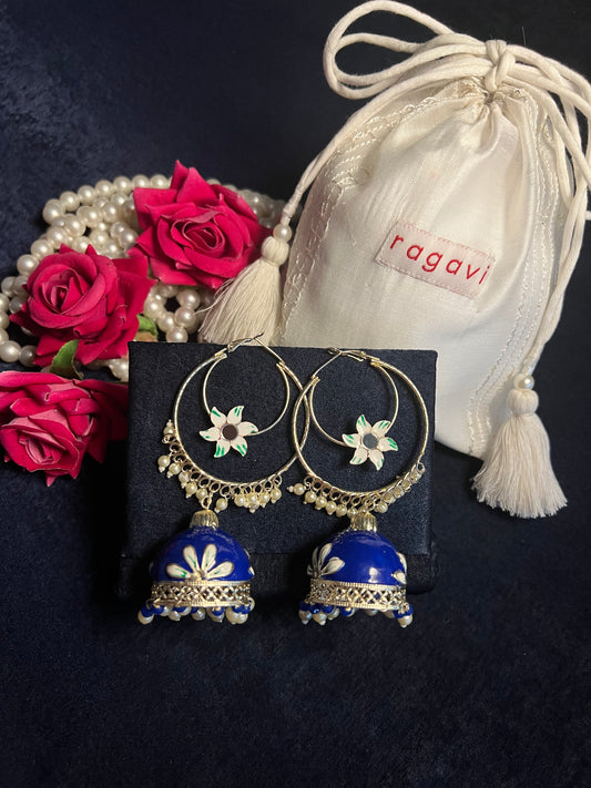 Dark Blue Chandbali Jhumka Earrings
