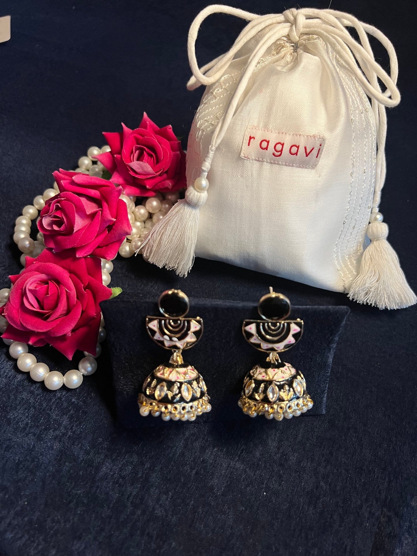 Black and White Meenakari Handcrafted Earrings