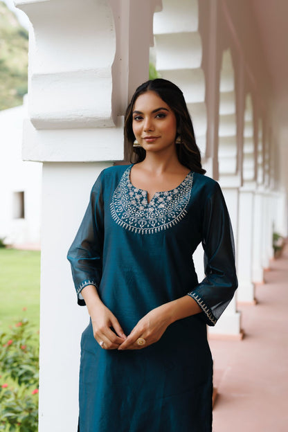 Green Chanderi Kurta with pant