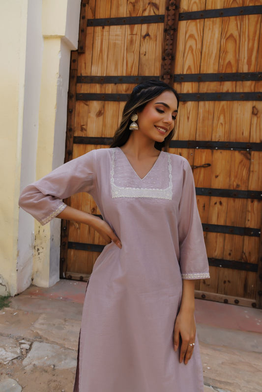Plum Chalk Chanderi Kurta with pant