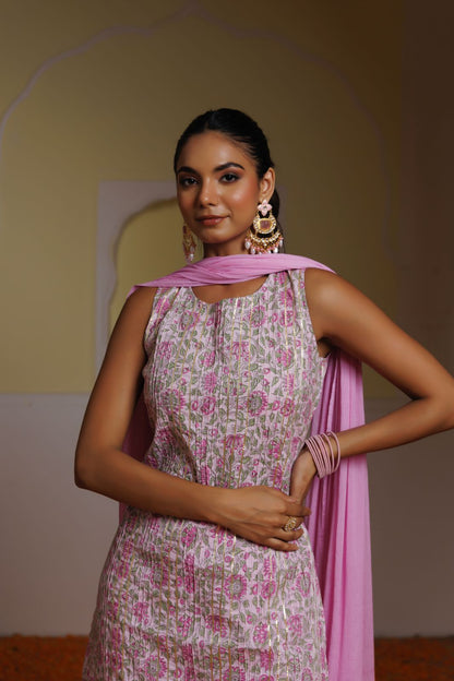 Pink Cotton Kurta Set