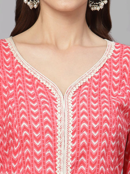 Peach Cotton Kurta Set
