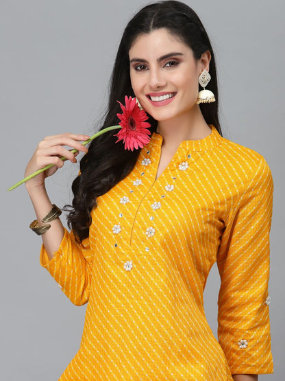 Zoya Yellow Leheriya Kurta