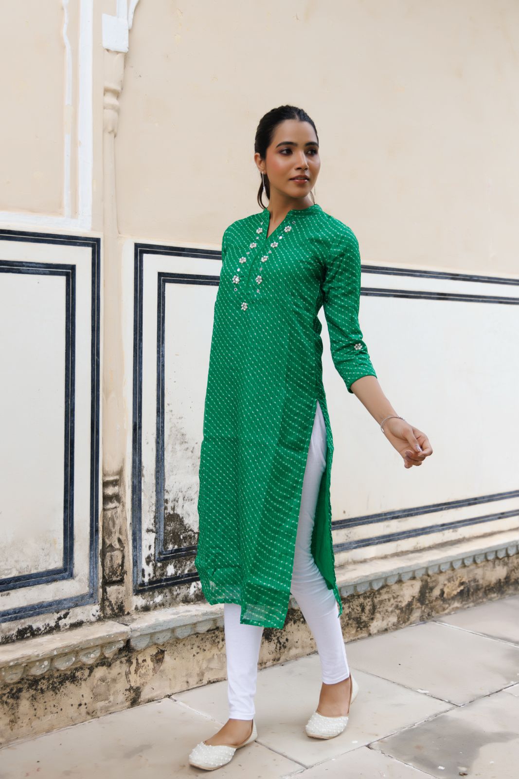 Zoya Green Leheriya Kurta