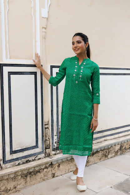 Zoya Green Leheriya Kurta