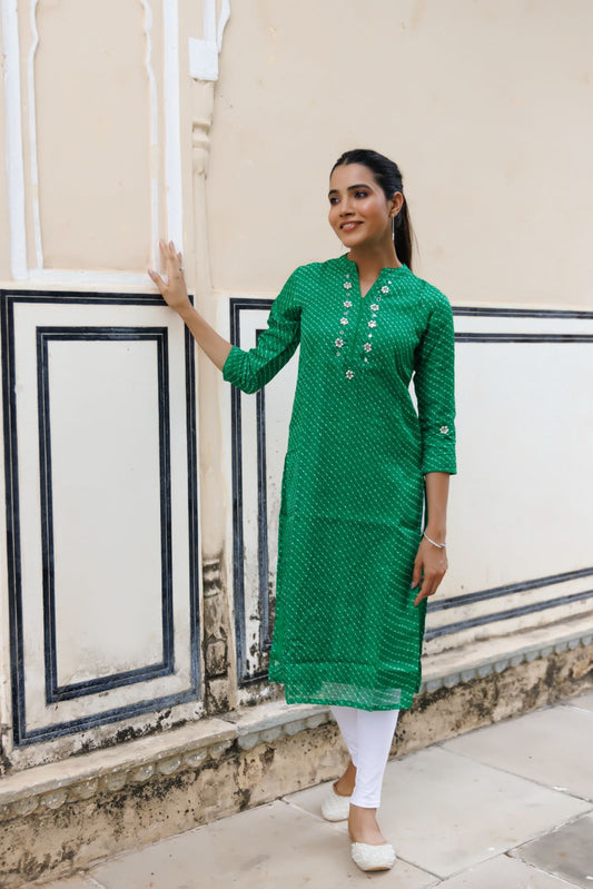 Zoya Green Leheriya Kurta