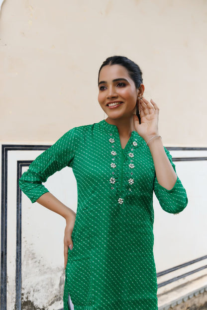 Zoya Green Leheriya Kurta