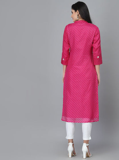 Zoya Pink Leheriya Straight Kurta