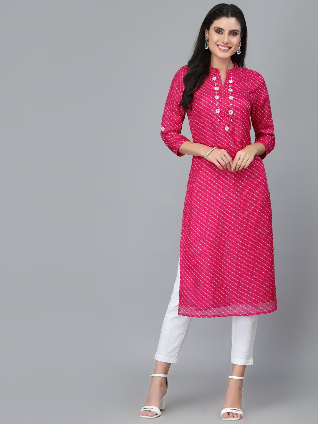 Zoya Pink Leheriya Straight Kurta