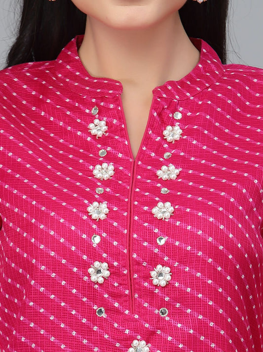 Zoya Pink Leheriya Straight Kurta