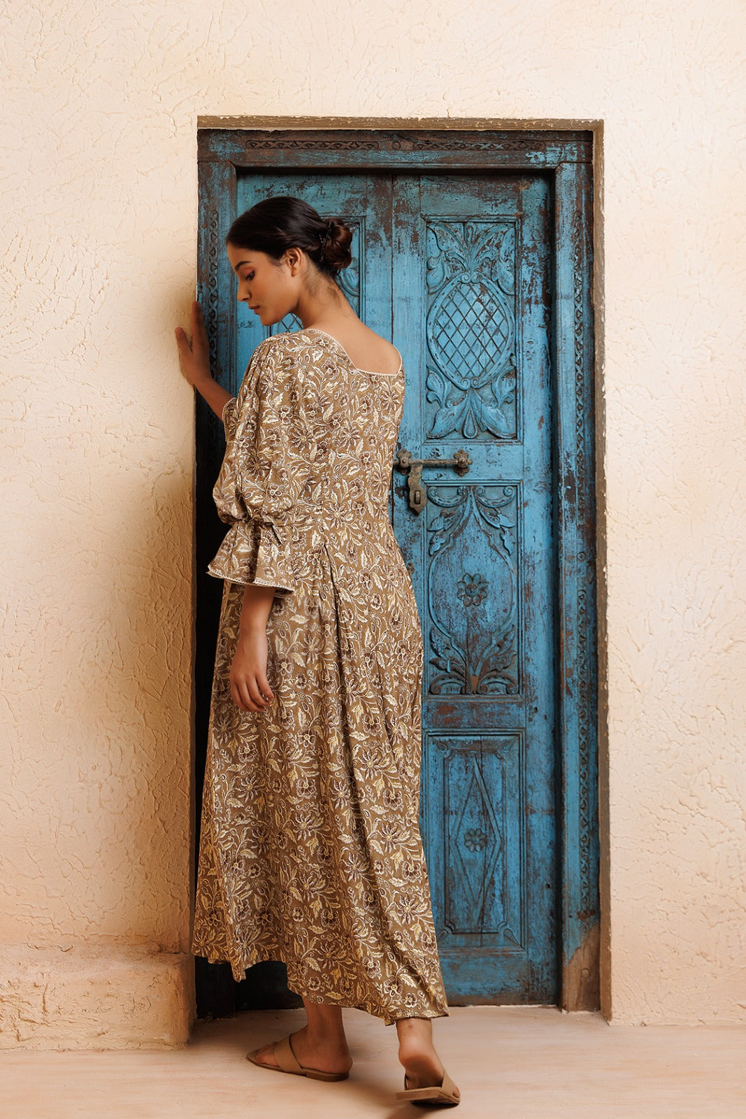 Beige Rayon Floral Printed Kurta