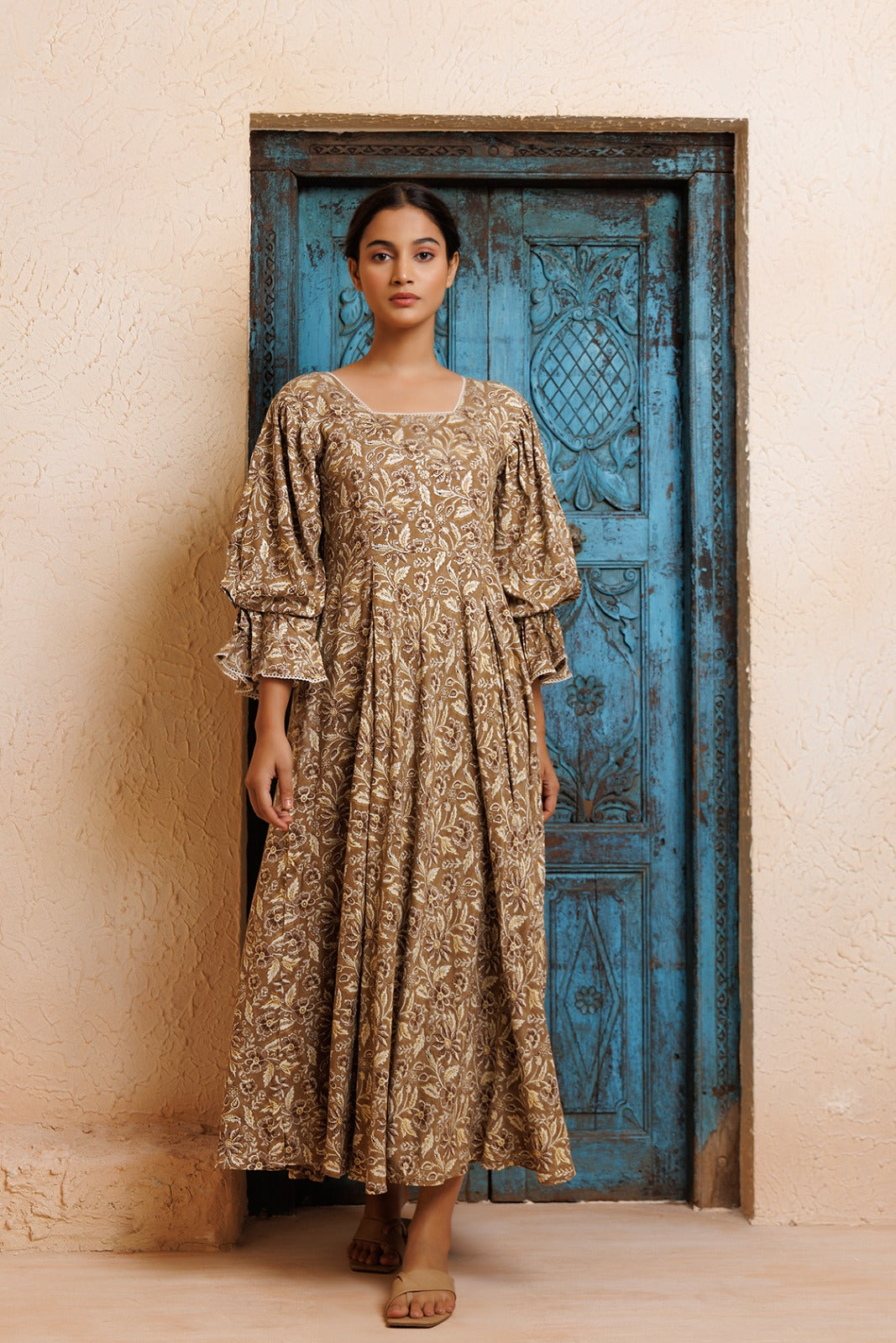 Beige Rayon Floral Printed Kurta