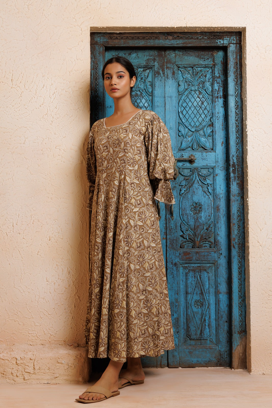 Beige Rayon Floral Printed Kurta