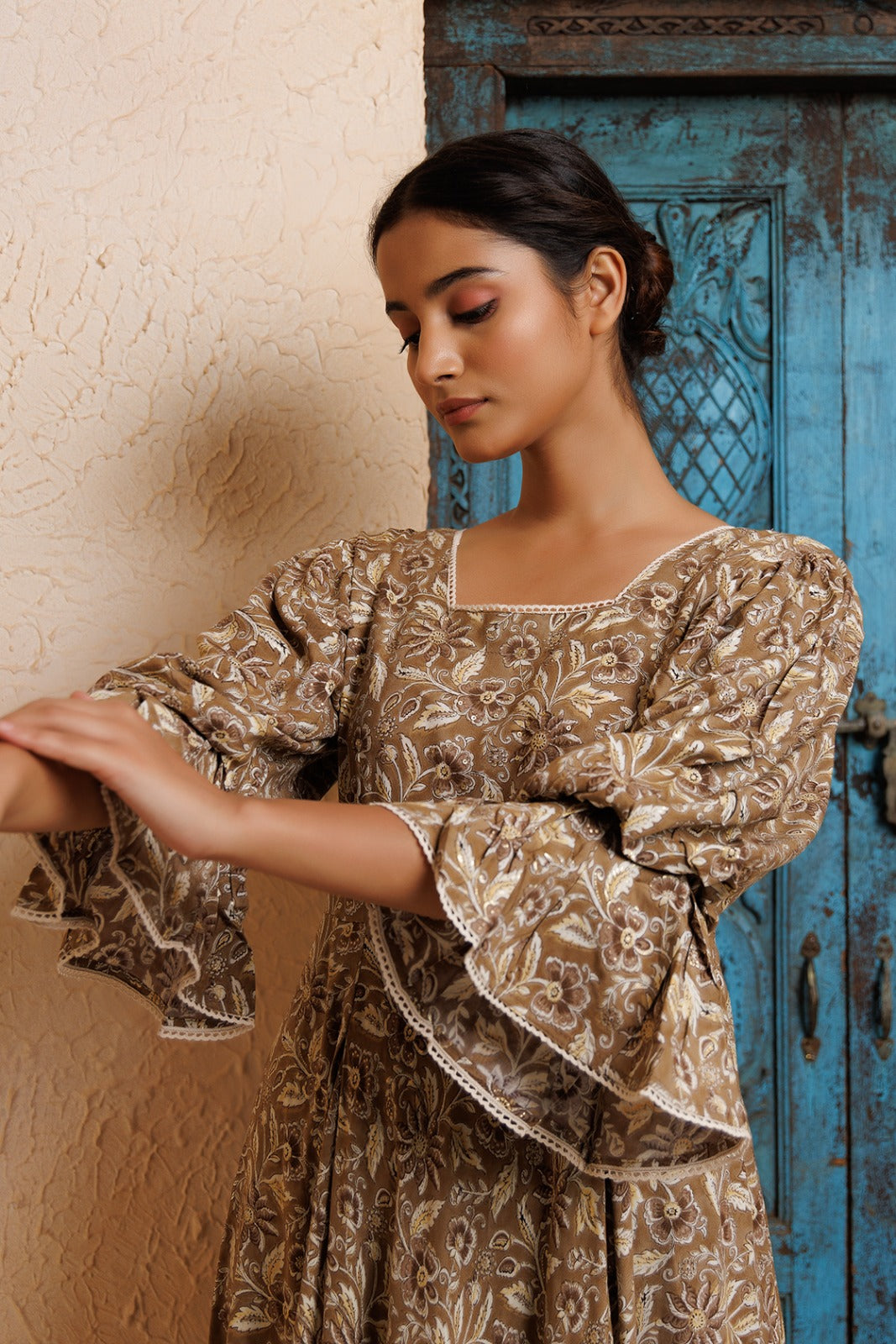 Beige Rayon Floral Printed Kurta