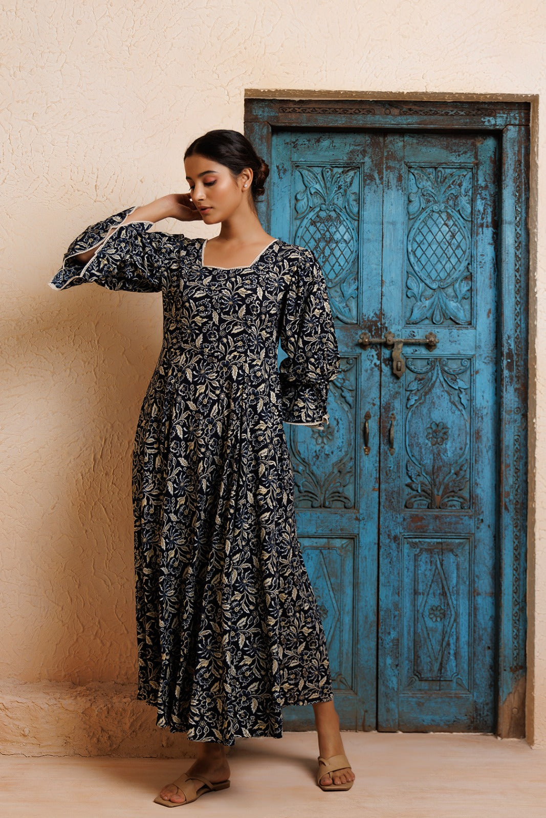 Black Rayon Floral Printed Kurta
