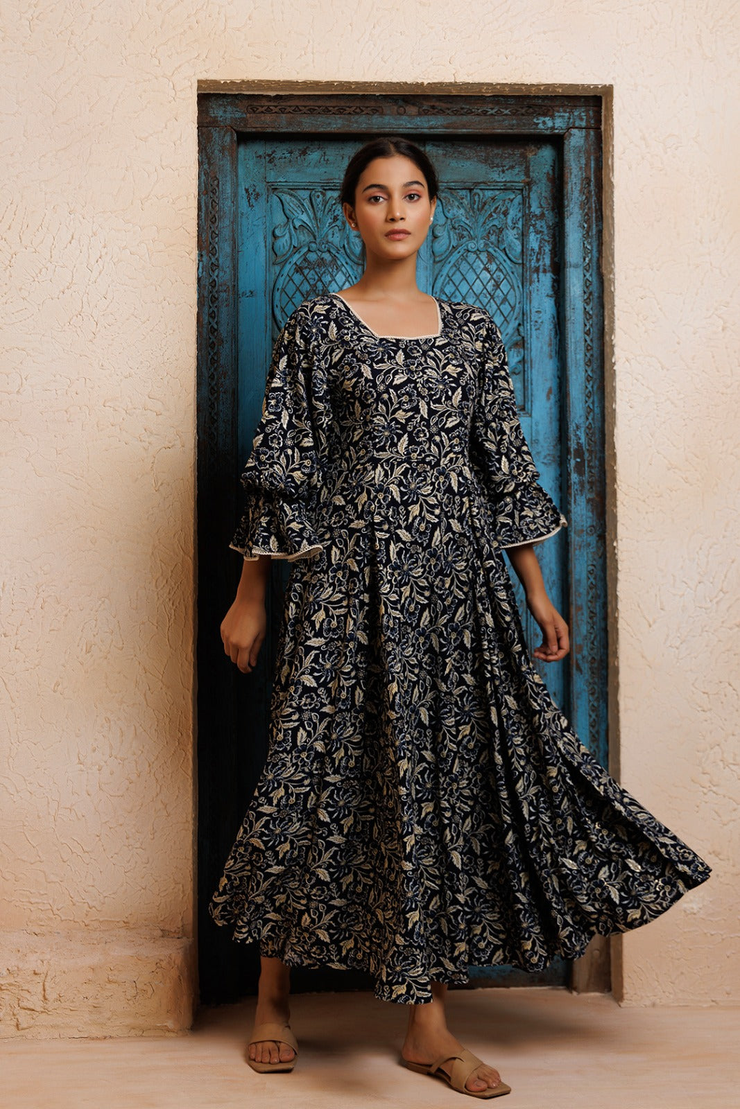 Black Rayon Floral Printed Kurta