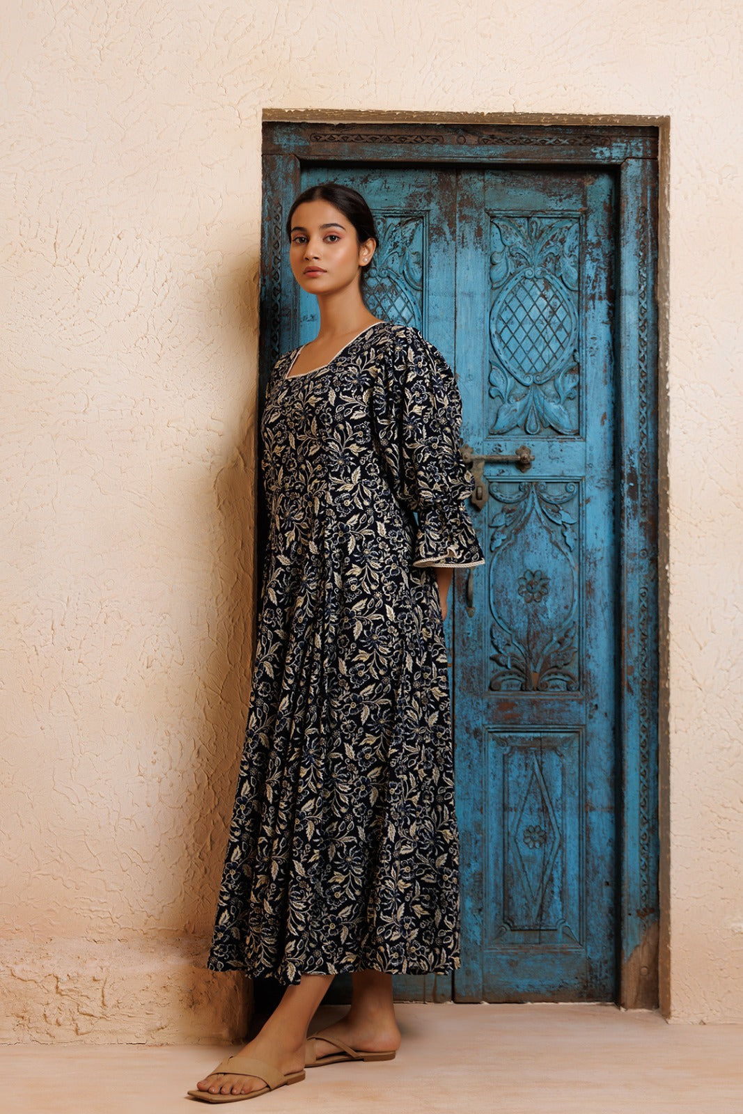 Black Rayon Floral Printed Kurta