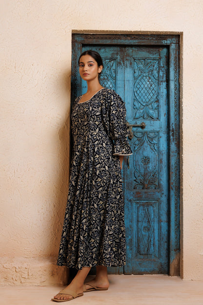 Black Rayon Floral Printed Kurta