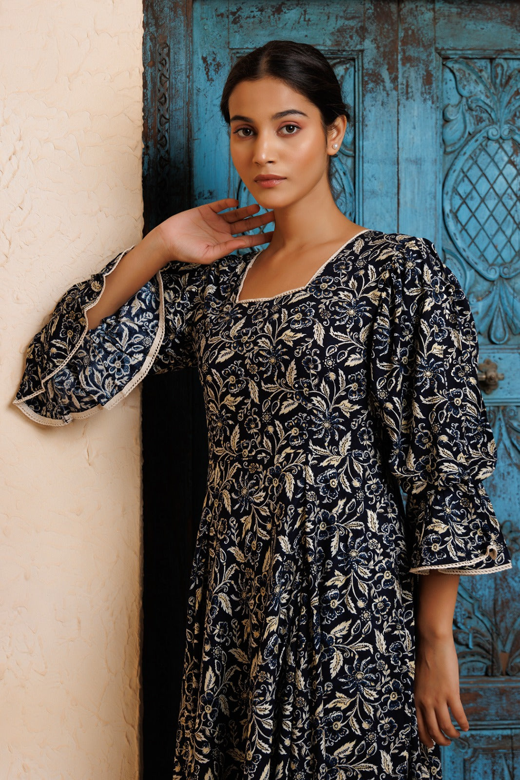 Black Rayon Floral Printed Kurta