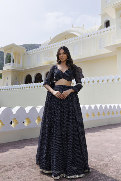Obsidian Black Leheriya Lehenga Set