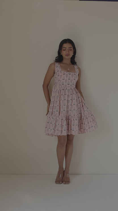 Oriental Pink Lily Cotton Printed Skater Dress