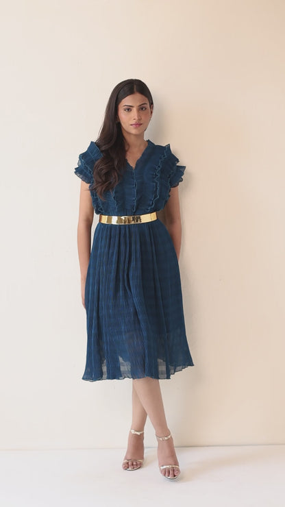 Petunia Blue Ruffle Pleated Dress