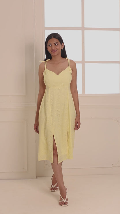 Forsythia Yellow Cotton Schiffli Dress