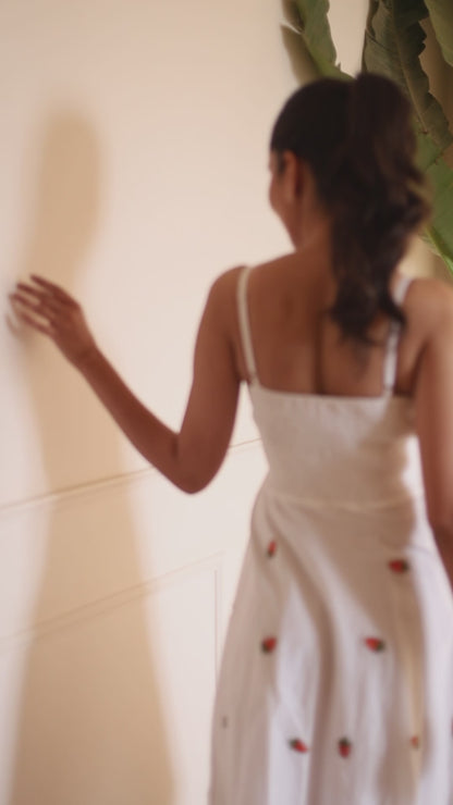 Strawberry White Embroidered Cotton Dress