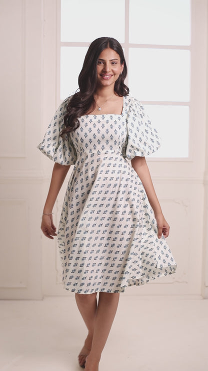 White Dendronium Cotton Printed Dress