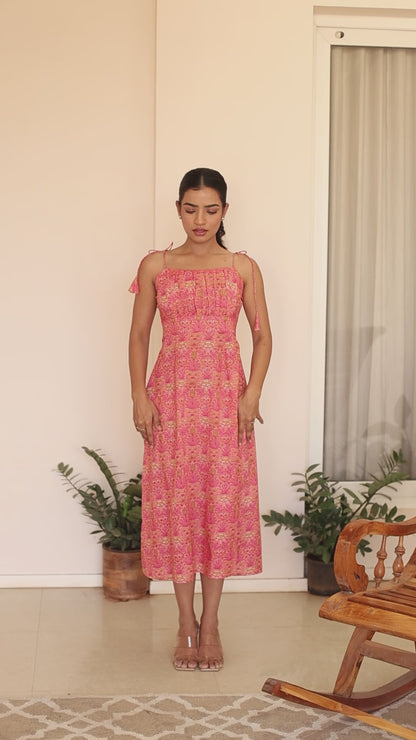 Gerbera Pink Cotton Printed Midi Dress