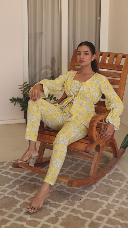 Blooming Yellow Cotton Printed Co- Ord Set