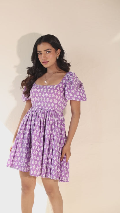 Bellflower Purple Cotton Printed Dress