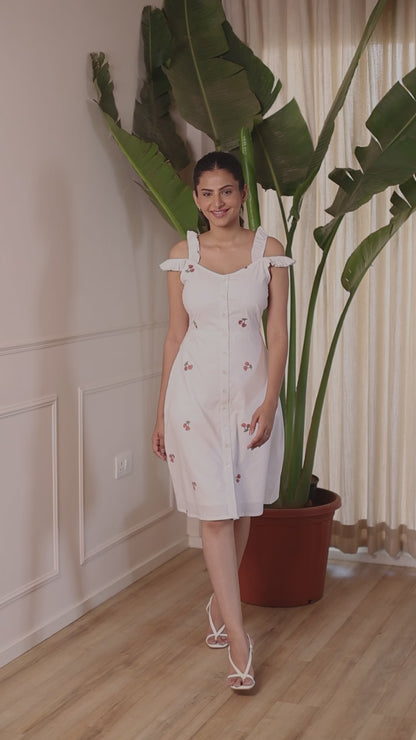 Cherry White Embroidered Cotton Dress