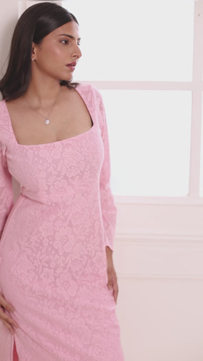 Hyacinth Pink Cotton Net Midi Dress