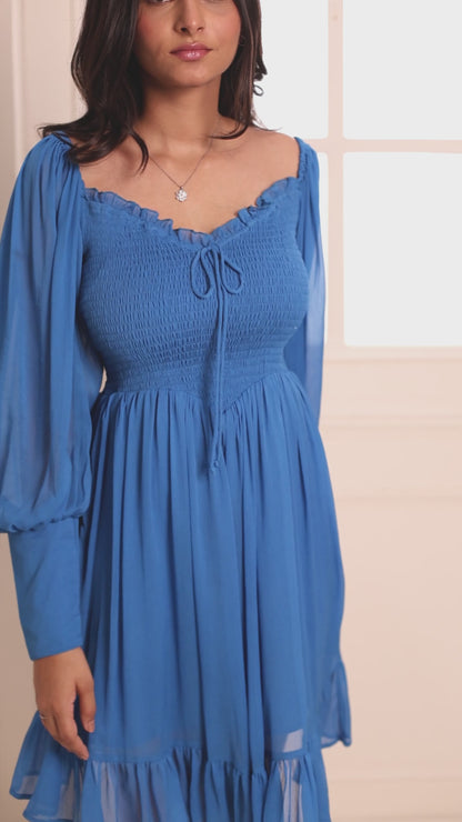Blue Butterfly Blush Chiffon Dress