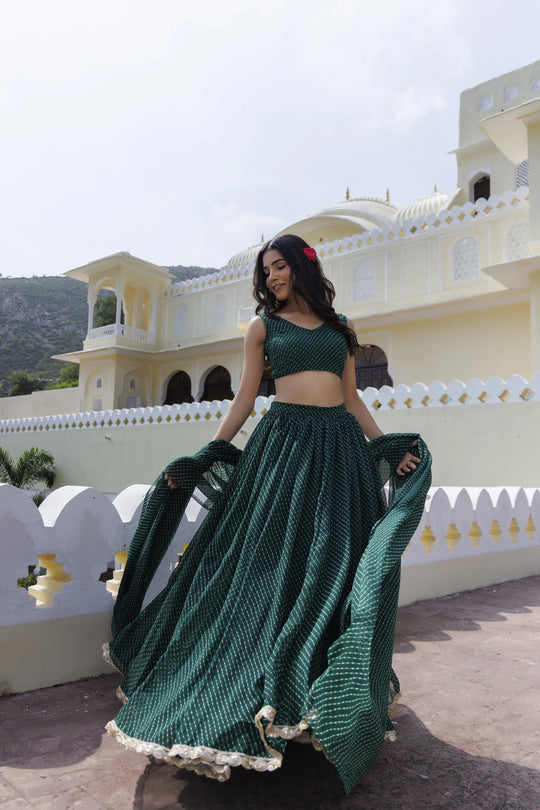 Emerald Green Leheriya Lehenga Set Ragavi