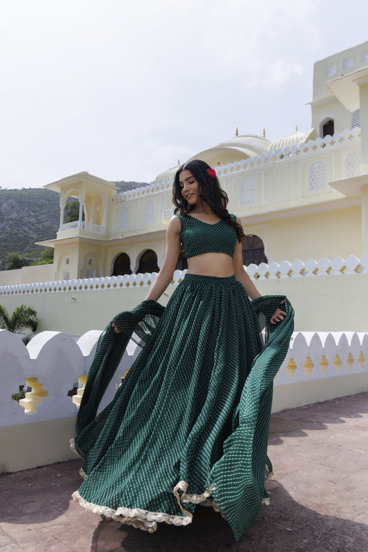 Emerald Green Leheriya Lehenga Set