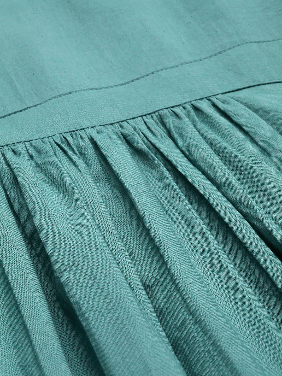 Blue Cotton Solid Gathered Dress