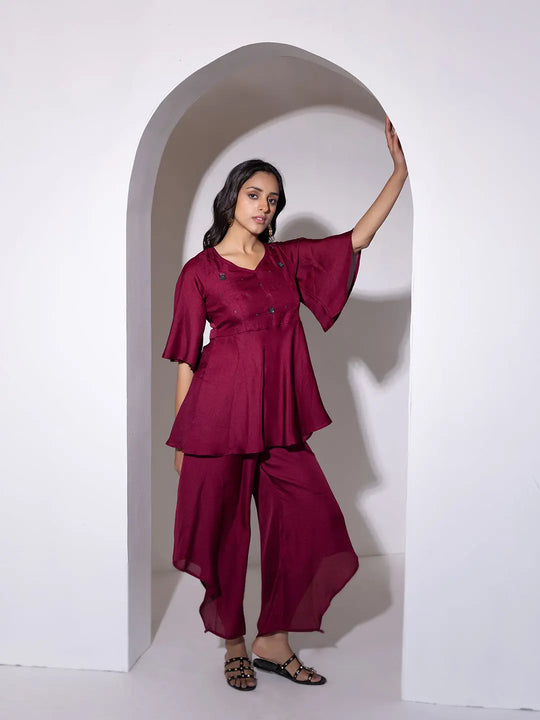 Beet Red Peplum Co-Ord Set Ragavi