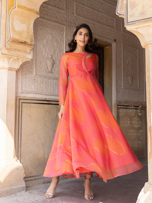Coral Rose Peach-Orange Flade Kurta