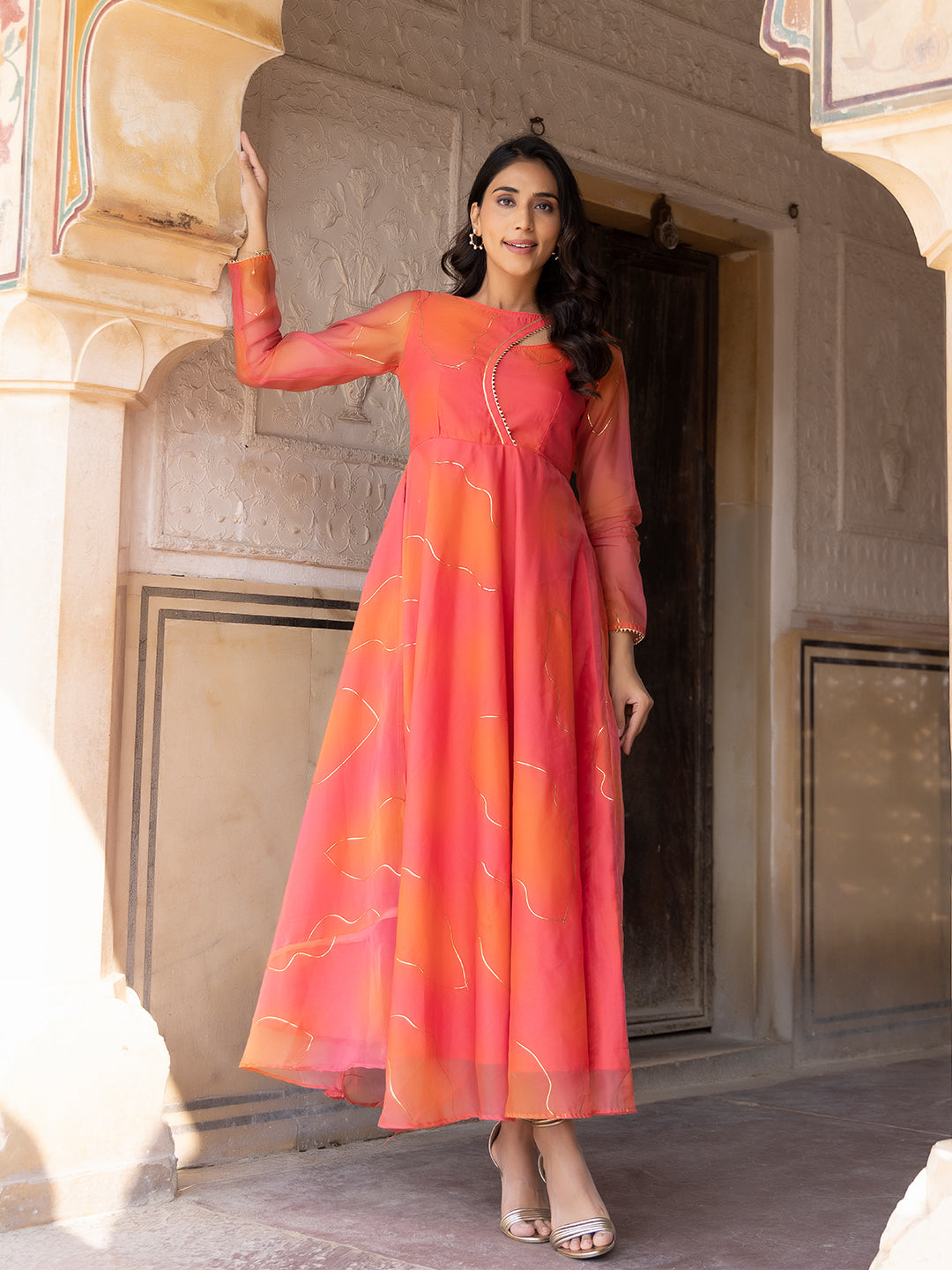 Coral Rose Peach-Orange Flade Kurta
