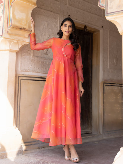 Coral Rose Peach-Orange Flade Kurta