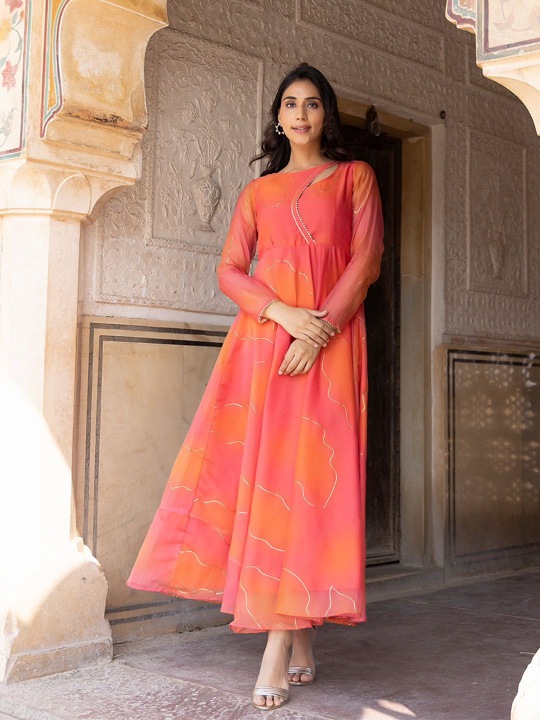 Coral Rose Peach-Orange Flade Kurta