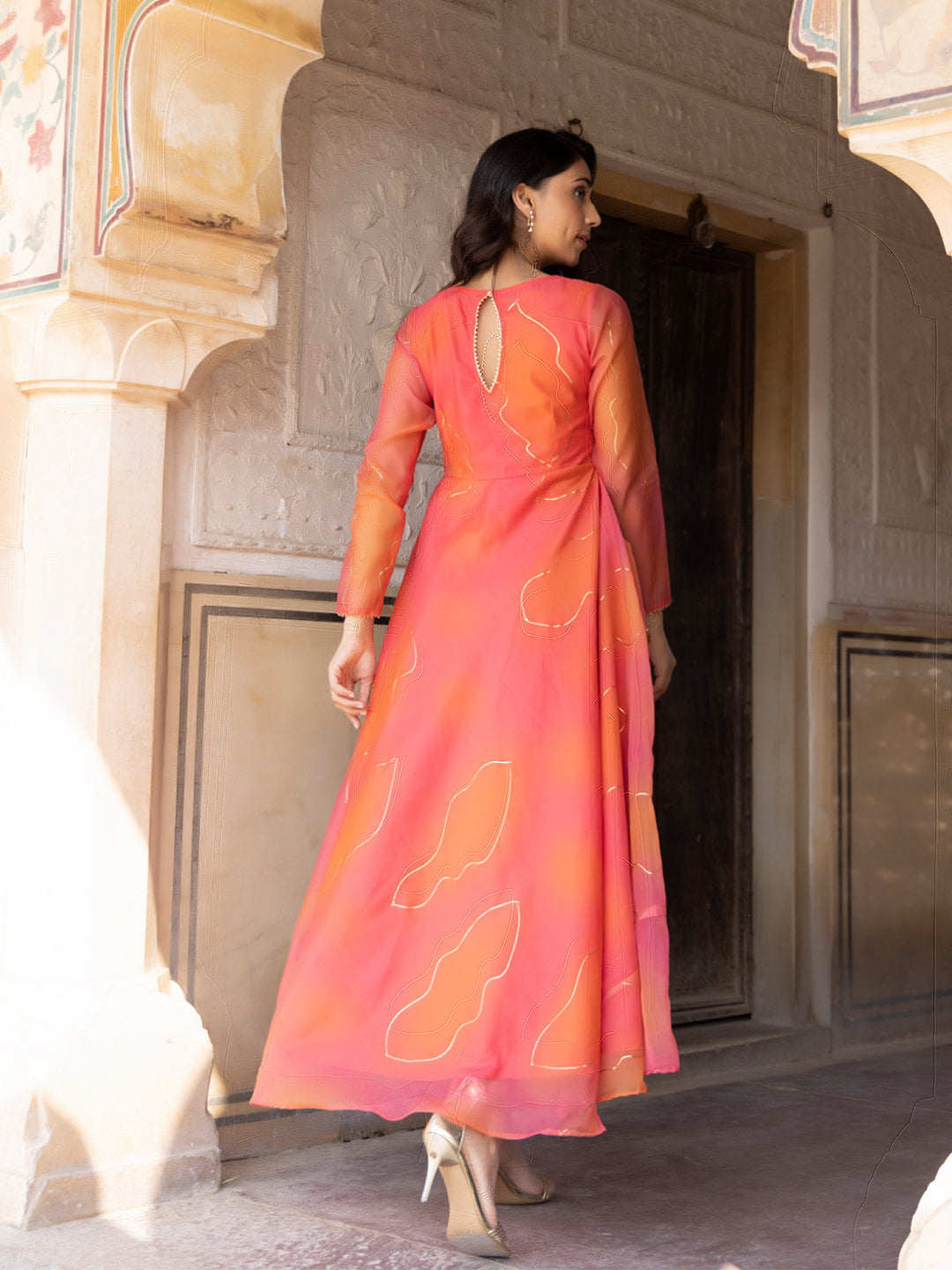 Coral Rose Peach-Orange Flade Kurta