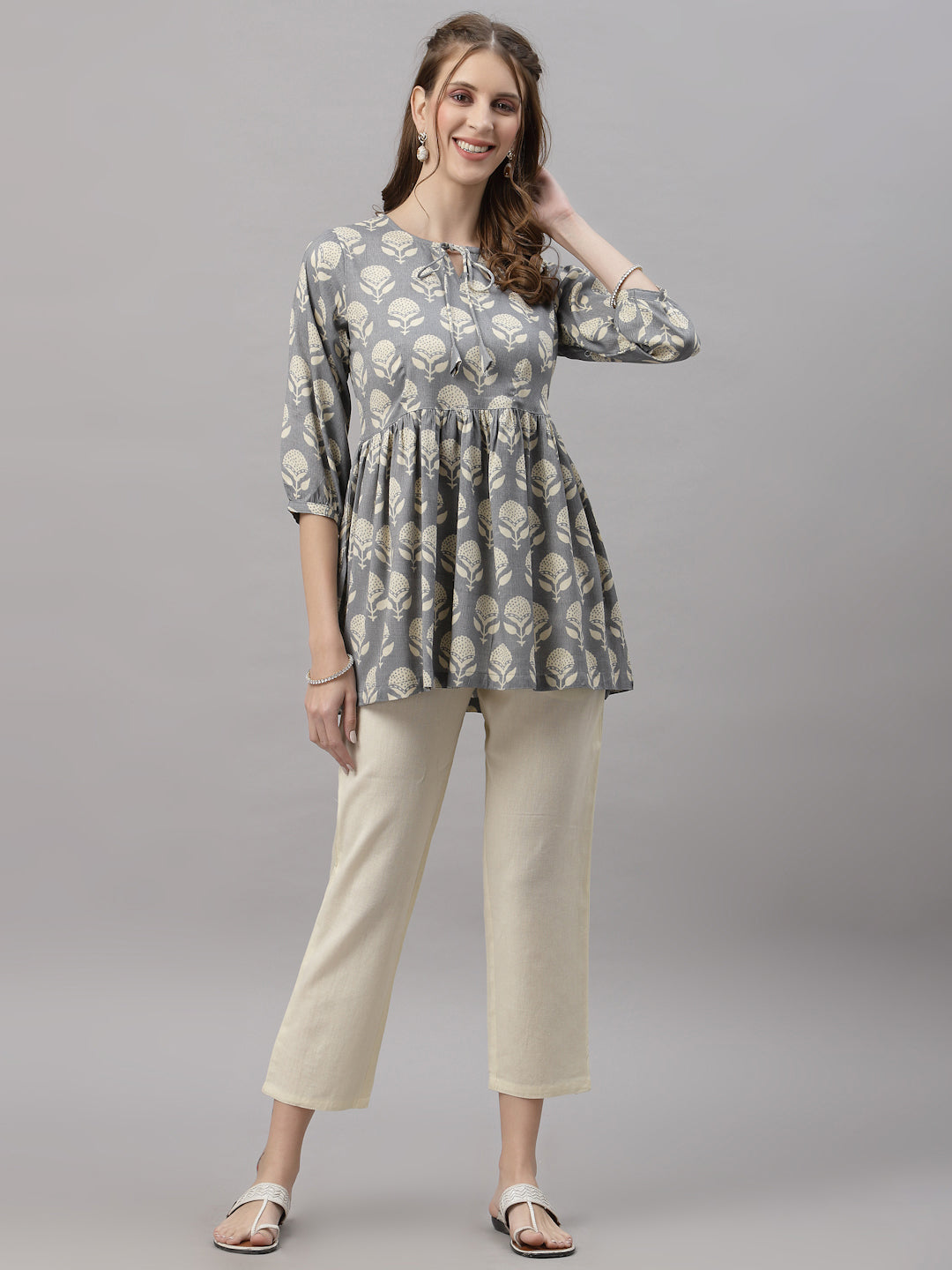 Diana Grey White Peplum Pyjama Set