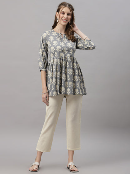 Diana Grey White Peplum Pyjama Set
