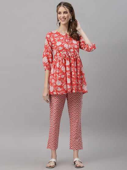 Diana Red Peplum Pyjama Set