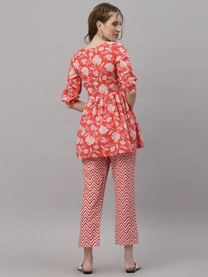 Diana Red Peplum Pyjama Set